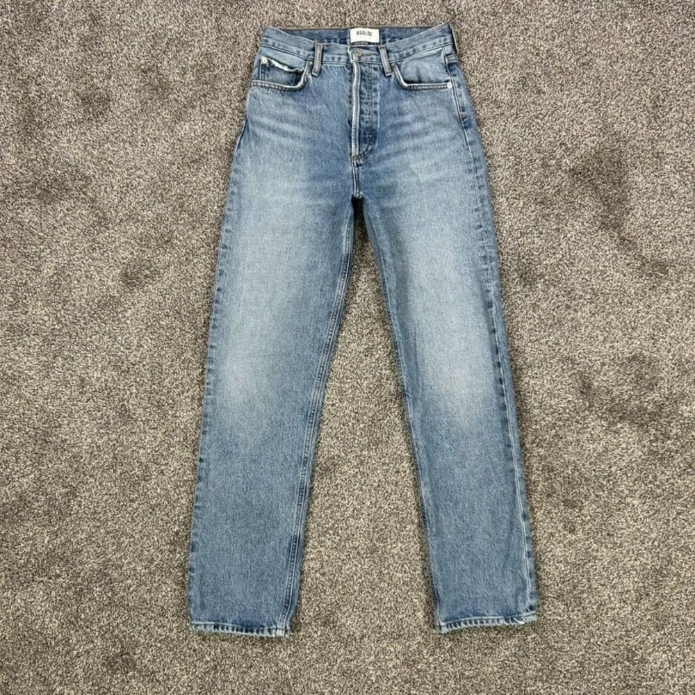 Agolde 90s High-Rise Button Fly Light Blue Denim Jeans Womens 24 Organic Cotton
